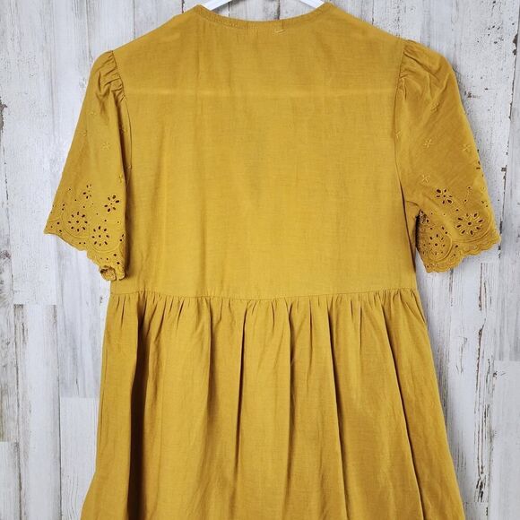 Knox Rose Eyelet Short Sleeve Boho Dress Mustard Size XS - Picture 9 of 11